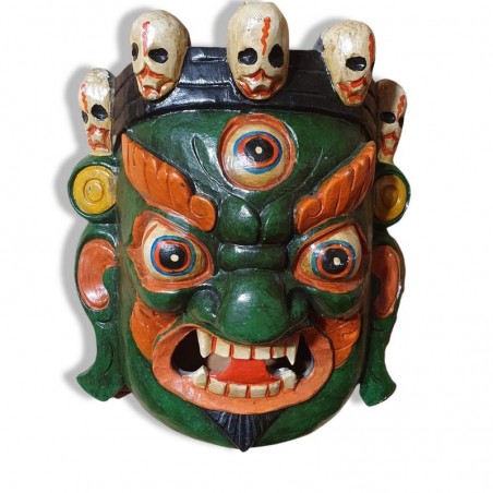 Masque tibétain  sculpté en bois, et peint à la main