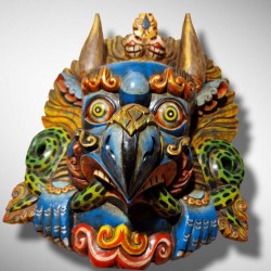Masque tibétain de Garuda sculpté en bois, et peint à la main