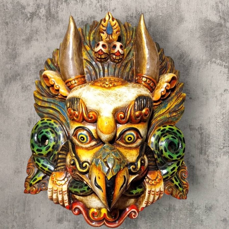 Masque tibétain de Garuda blanc artisanal