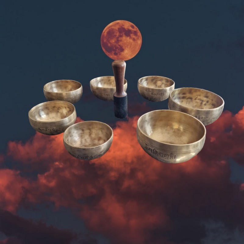 set de sept chakras full moon pour professionnels du bol chantant