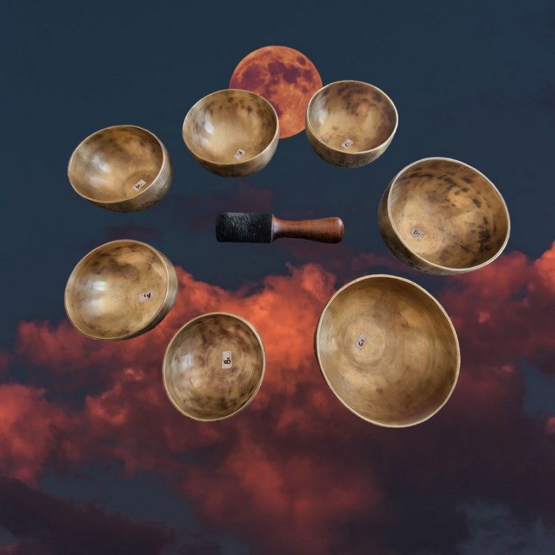 set de sept chakras full moon pour professionnels du bol chantant
