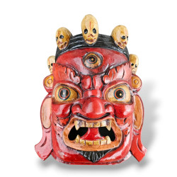 Masque tibétain de couleur rouge en bois peint