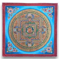 Un mandala de la vie du Bouddha pour cette superbe Thangka tibétaine