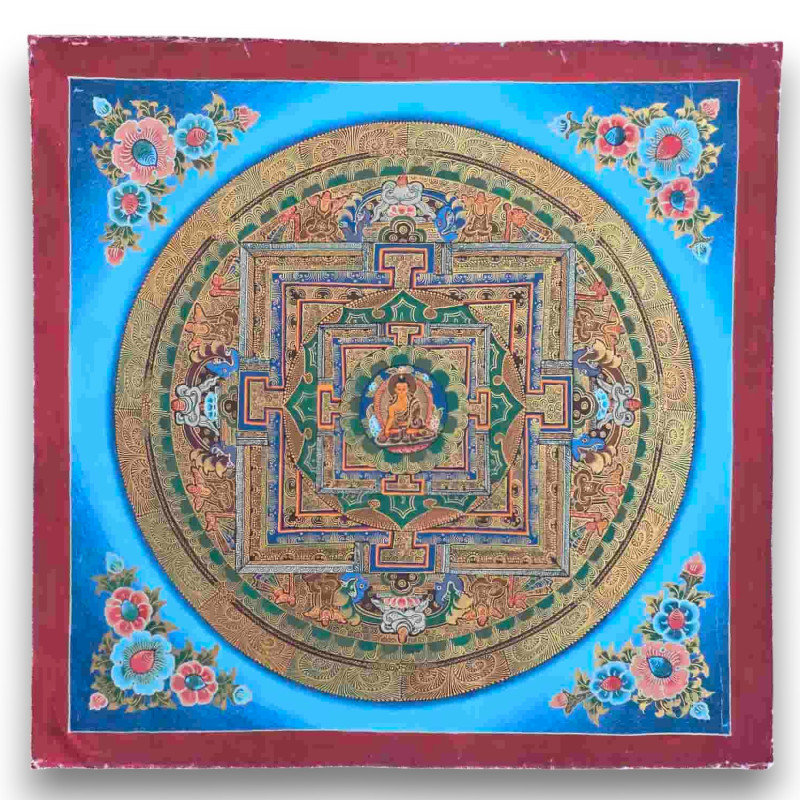 Un mandala de la vie du Bouddha pour cette superbe Thangka tibétaine