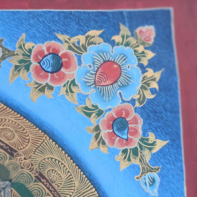 Un mandala de la vie du Bouddha pour cette superbe Thangka tibétaine
